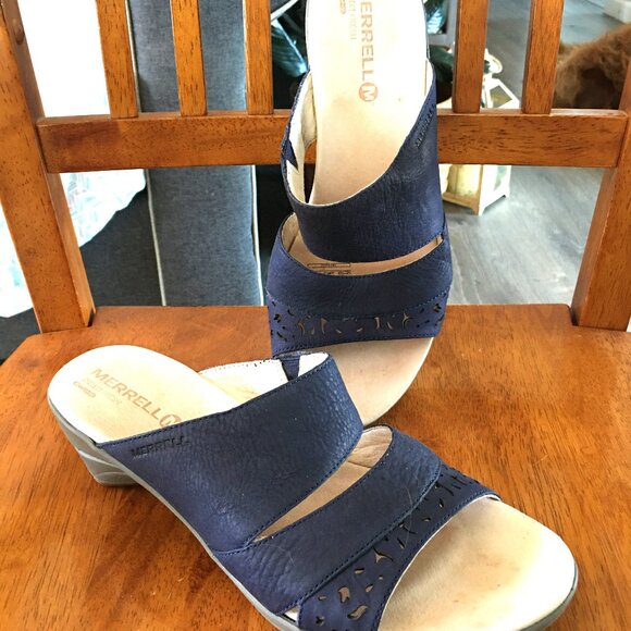 Merrell Sandals Sz 9 Select Fresh Air Cushion Sandals in Navy Blue Leather. - Picture 1 of 5